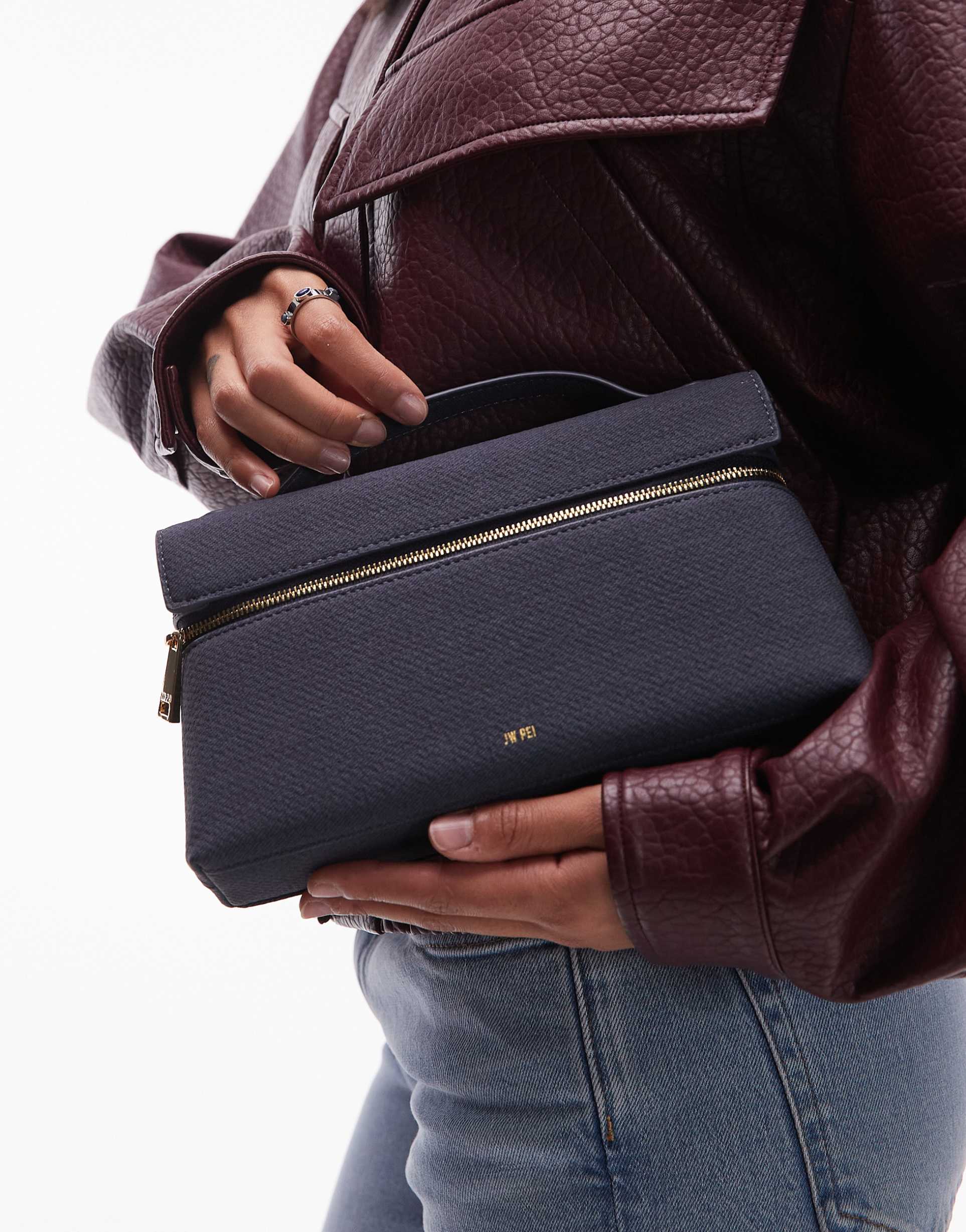 jw thea top handle purse in blue denim