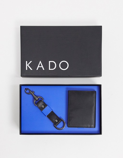 KADO embossed leather card holder and keychain set