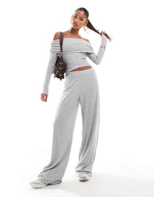 Kaia ribbed wide leg ribbed pants in light gray heather - part of a set