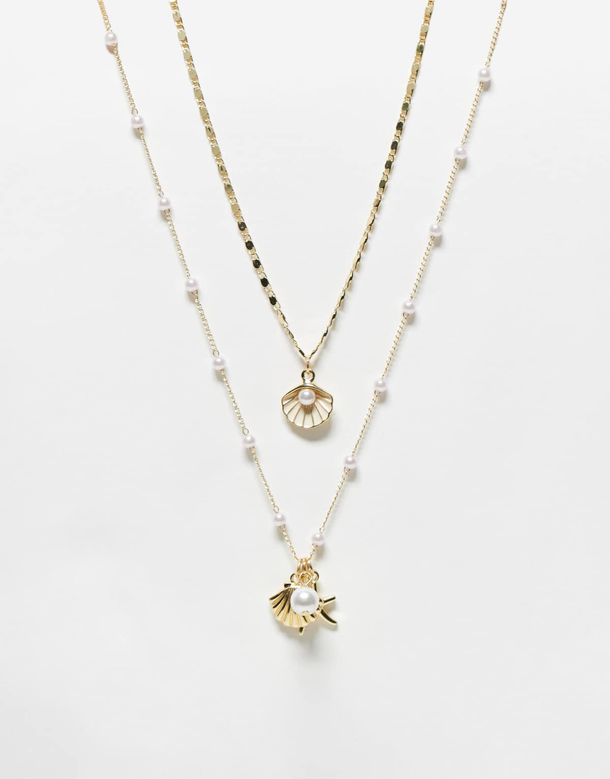 Kaiia 2 pack shell pearl detail necklaces in gold