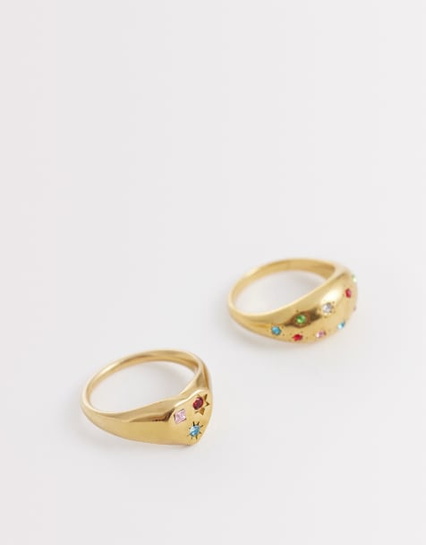 Kaiia – 2er-Pack exclusive Ringe aus Edelstahl in Goldoptik mit mehreren Schmucksteinen und mit herzförmigem Design - view 1