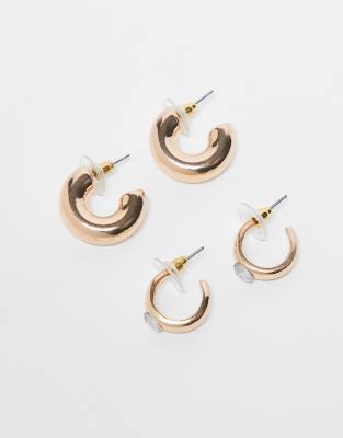 Kaiia - 2er-Pack exklusive Creolen in Goldoptik-Goldfarben