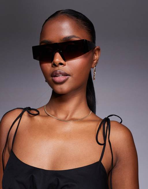 Kaiia 90s slim visor sunglasses in brown tortoiseshell