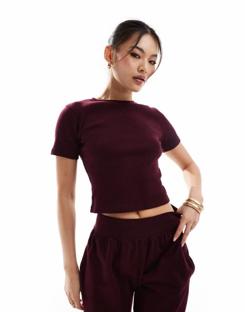 Kaiia - Aansluitend T-shirt in bordeauxrood, deel van co-ord set - view 1