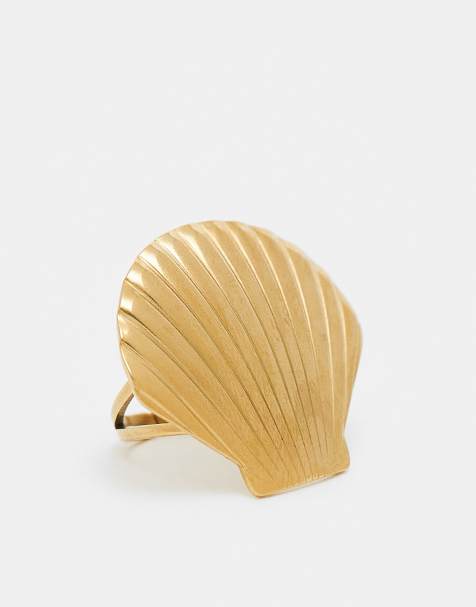 Kaiia - Anello in acciaio inossidabile regolabile tonalità oro con design a conchiglia grande - view 1