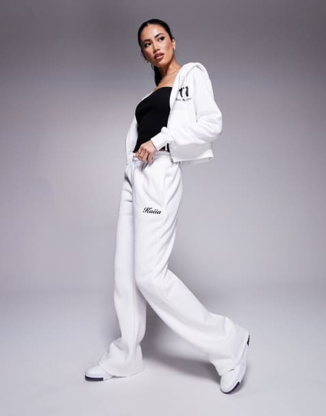 Kaiia angel number cropped zip up hoodie and sweatpants set in cream - view 1
