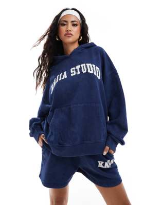 Kaiia Kaiia applique logo oversized hoodie co-ord in denim blue