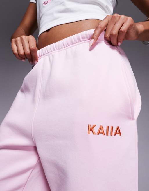 Kaiia – Babyrosa mjukisbyxor med muddar och broderad logga i bomullsmix, del av set  , 3 av 5