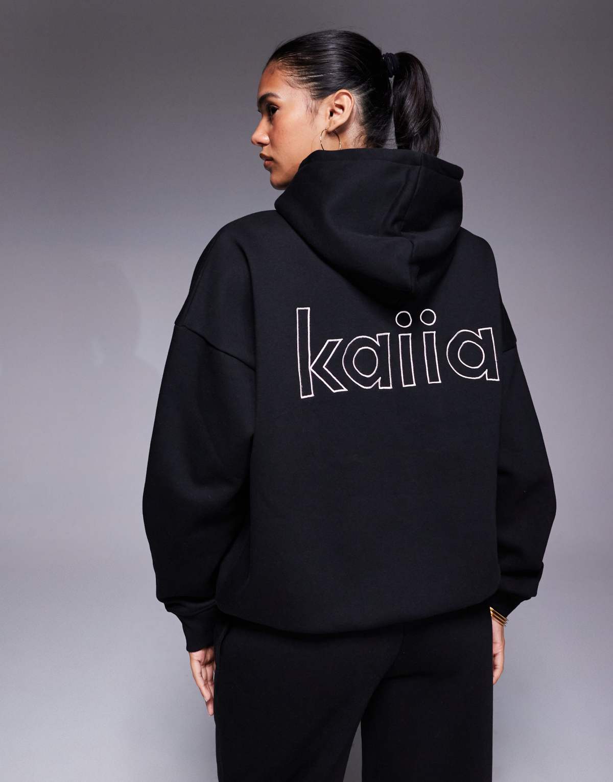 Kaiia back logo detail oversized hoodie co-ord in black and pink