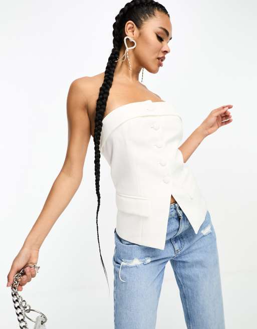 Kaiia bandeau button through split detail top in white