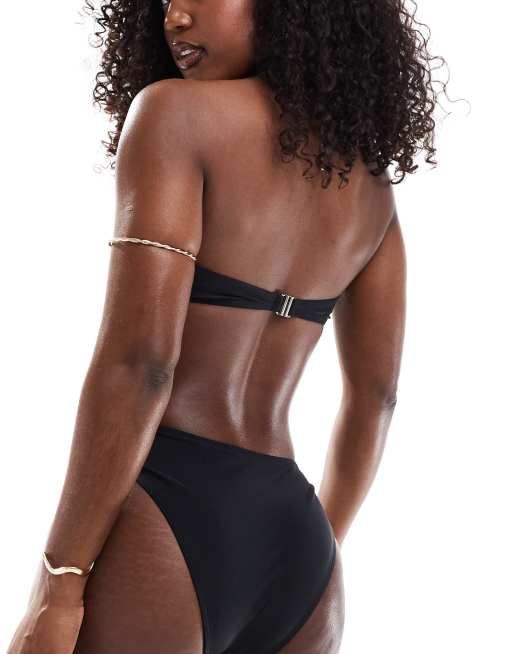 Kaiia bandeau contrast corsage detail bikini top co-ord in black, 3 of 4