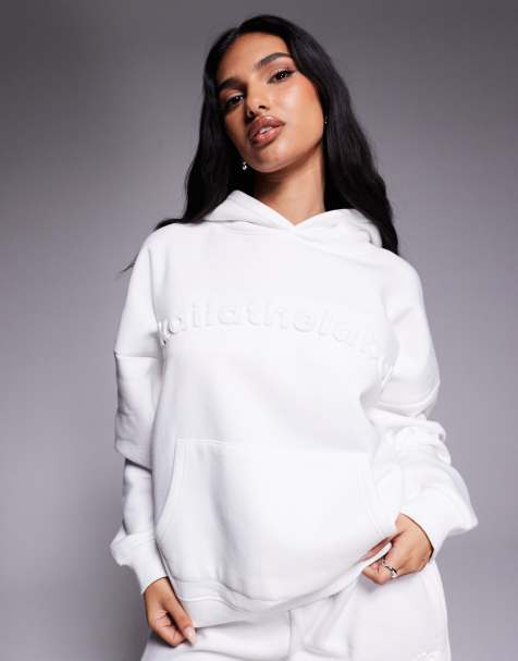 Kaiia – Biała bluza z kapturem oversize z wytłoczonym logo, część zestawu - view 1