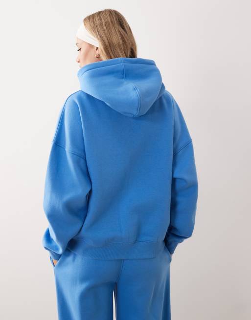 Kaiia - Blå oversized hættetrøje med broderet logo i bomuldsrigt stof - Del af sæt, 4 af 4