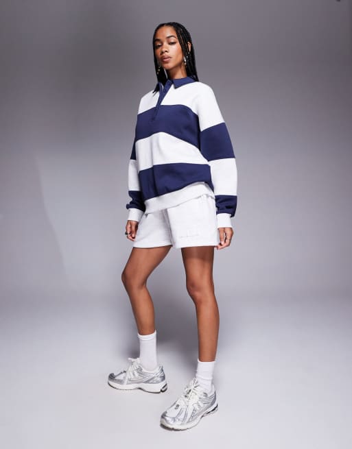 Kaiia – Bluza oversize w stylu rugby z kołnierzykiem polo w szaro-granatowe paski