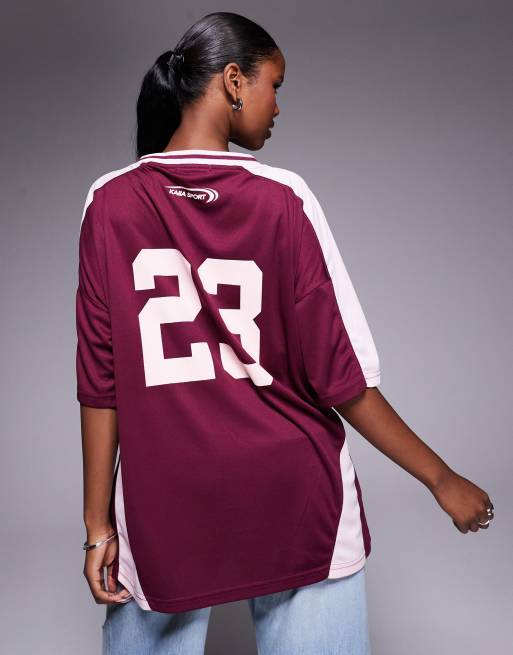 Kaiia - Bordeaux oversized fodboldtrøje med lyserøde detaljer, 4 af 4