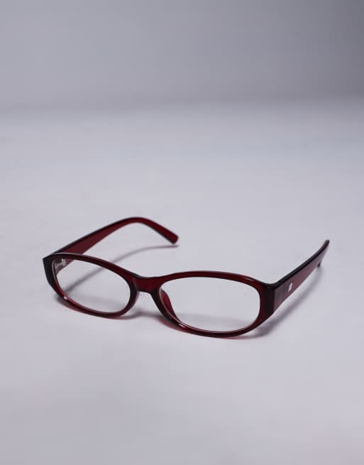 Kaiia - Bordeaux smalle runde briller med gennemsigtige bluelight-glas , 2 af 3