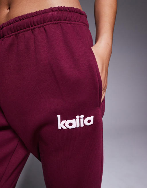 Kaiia - Bordeauxrøde/lyserøde bomuldsrige joggingbukser med logo og tætsiddende buksekanter - Del af sæt  , 2 af 5