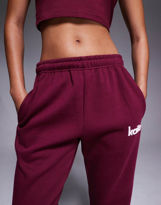 Kaiia - Bordeauxrøde/lyserøde bomuldsrige joggingbukser med logo og tætsiddende buksekanter - Del af sæt  , 4 af 5
