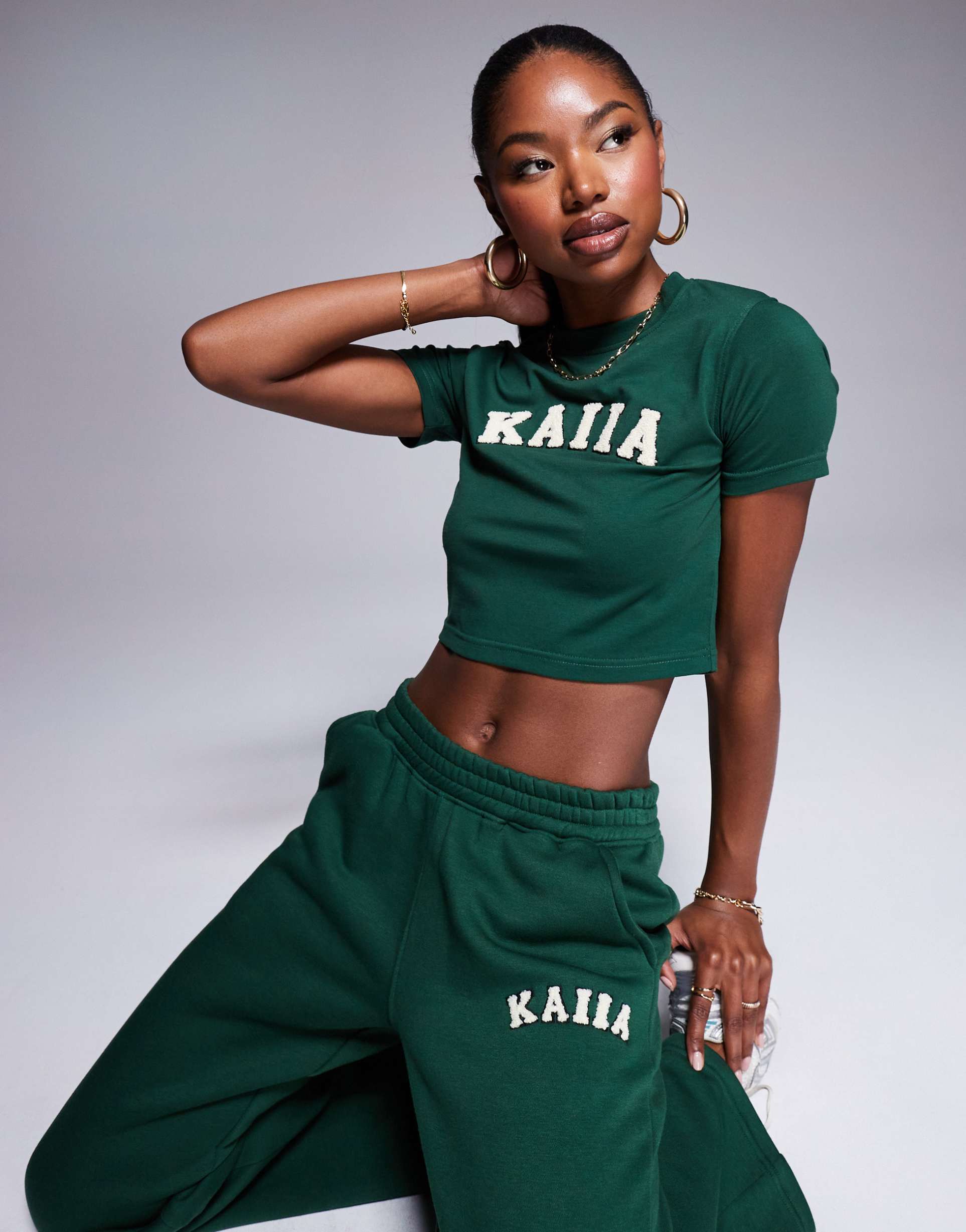 kaiia borg logo baby tee in forest green - part of a set