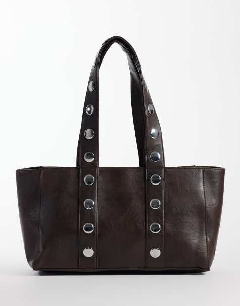 Kaiia borsa tote marrone in similpelle con borchie e finiture argentate, in esclusiva - view 1