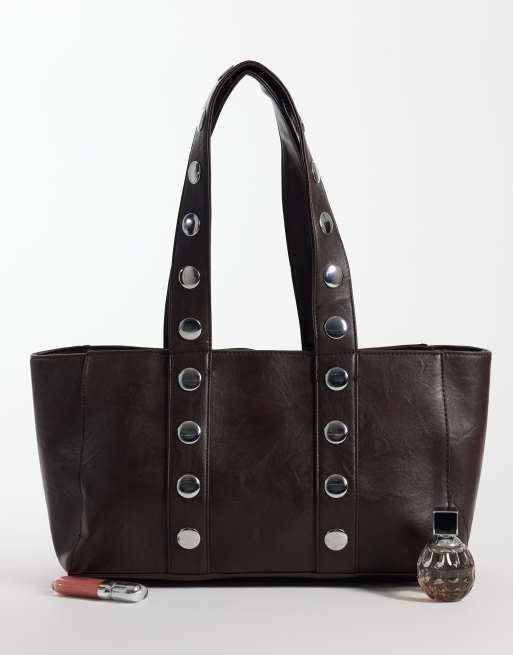 Kaiia borsa tote marrone in similpelle con borchie e finiture argentate, in esclusiva, 2 di 4