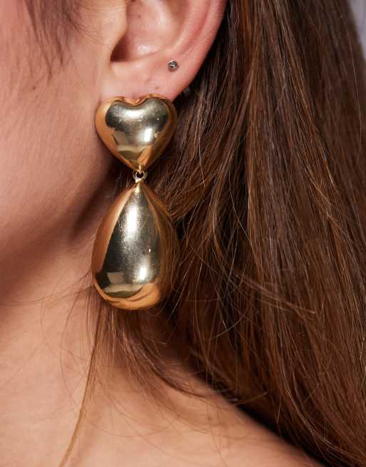 Kaiia - Boucles d'oreilles chunky cœur avec pendant goutte d'eau - Doré