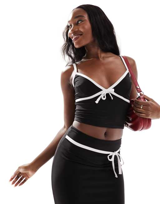 Black and white crop 2024 top and skirt set