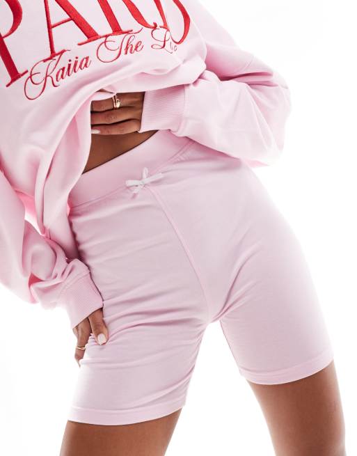 Kaiia bow detail legging shorts in light pink (part of a set)