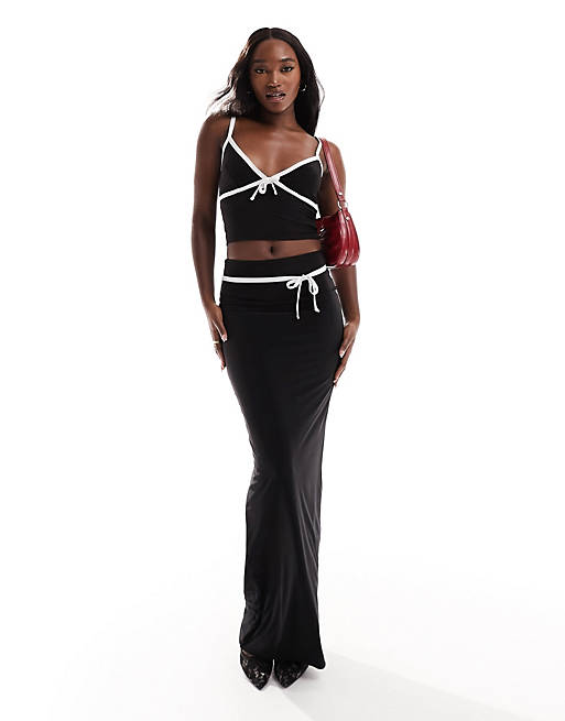 Kaiia bow detail cami top and maxi skirt co-ord in black | ASOS