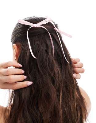 bow ribbon hair grips in pink