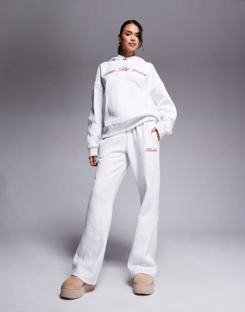 Kaiia bow waistband detail wide leg embroidered logo jogger co-ord in grey - view 1