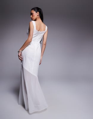 Shop Kaiia Exclusive Cotton Eyelet Tie Bust Detail Asymmetric Sheer Hem Maxi Dress In White