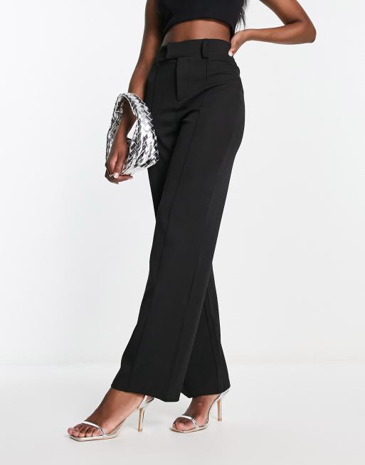 Kaiia - Broek met wijde pijpen, hoge taille en naaddetail in zwart