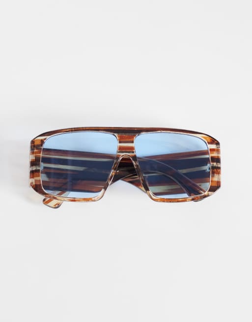 Kaiia - Brune stribede og chunky aviator-briller med blå glas - Kun hos ASOS, 3 af 3