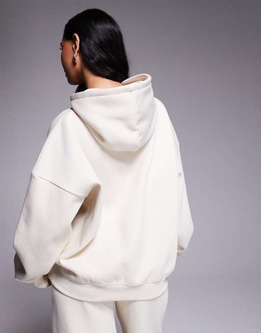 Kaiia bubble embossed logo oversized hoodie in oat milk