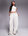 [Kaiia] Kaiia bubble embossed logo rolled waistband wide leg trackies co-ord in oat milk-Purple 14 Oatmilk