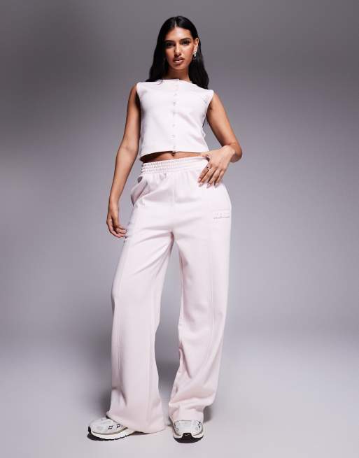 Kaiia bubble embossed logo seam detail wide leg trackies in light rose (Part of a set)