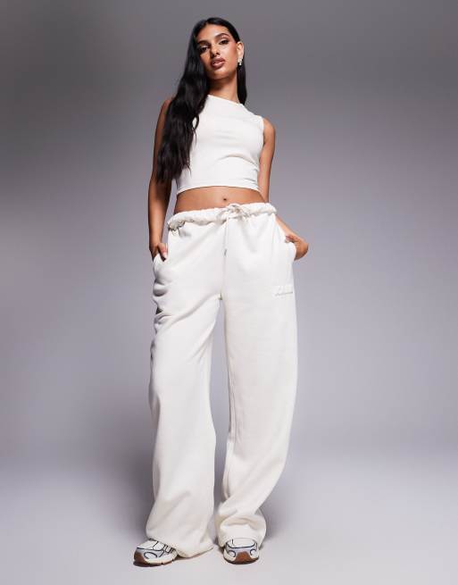 Kaiia bubble embossed logo wide logo sweatpants in oat milk - part of a set