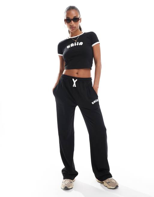 Kaiia bubble logo contrast trim baby tshirt, oversized hoodie and wide