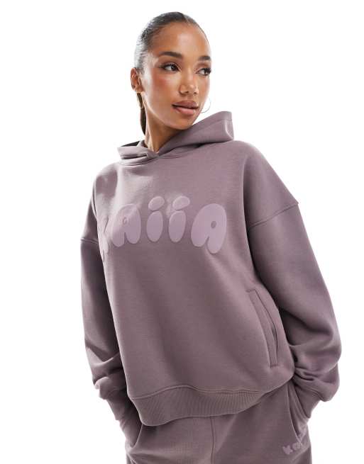 Kaiia bubble logo cropped long sleeve top hoodie joggers co ord in purple ASOS