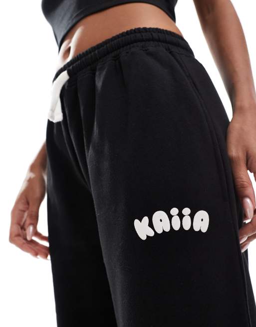 Kaiia bubble logo wide leg trackies in black (part of a set), 4 of 5