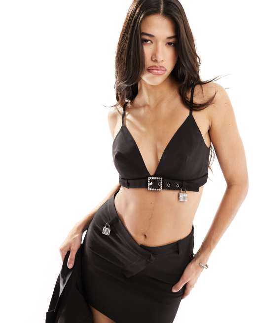 Kaiia – Bustier-Oberteil in Schwarz mit Vorhängeschloss mit Strass, Kombiteil
