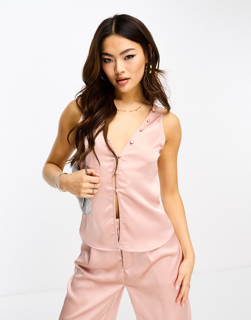 Kaiia button detail satin top co-ord in light pink