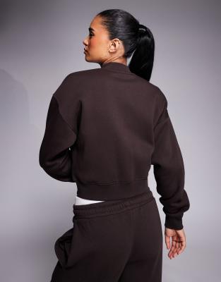 Kaiia Button Up Sweatshirt Cardigan In Brown