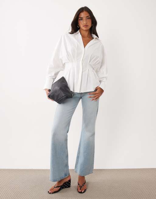 Kaiia camicia in cotone con vita stretta, bottoni frontali e maniche a palloncino bianca, 2 di 4
