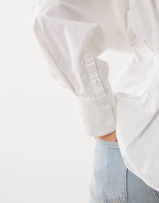 Kaiia - camisa de algodón con cintura ajustada, cierre de botones y mangas abullonadas en blanco, 3 de 4