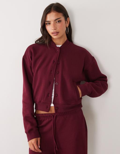Kaiia - Cardigan felpato con bottoni e joggers in misto cotone bordeaux, 2 di 3