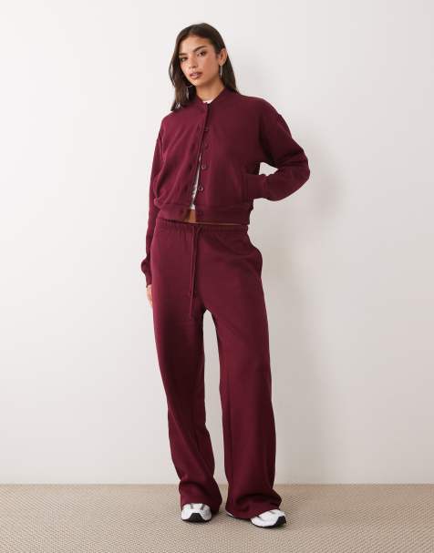 Kaiia - Cardigan felpato con bottoni e joggers in misto cotone bordeaux - view 1
