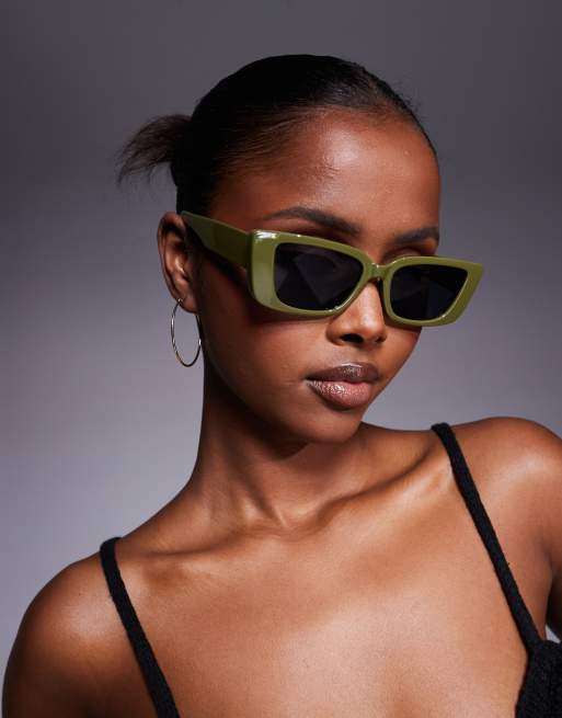 Kaiia cat eye chunky frame sunglasses in olive green
