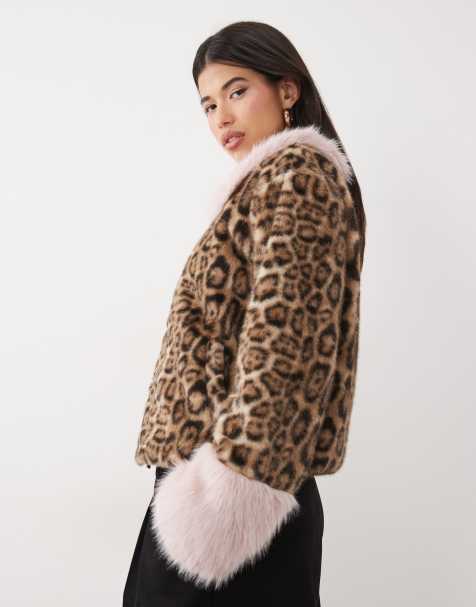 Kaiia chaqueta exclusiva de piel sintética con ribete en contraste, estampado de leopardo y rosa - view 1